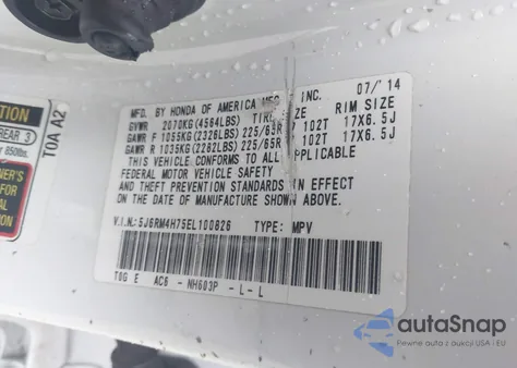 2014 Honda Cr-V Ex-L from USA, damaged, VIN 5J6RM4H75EL100826